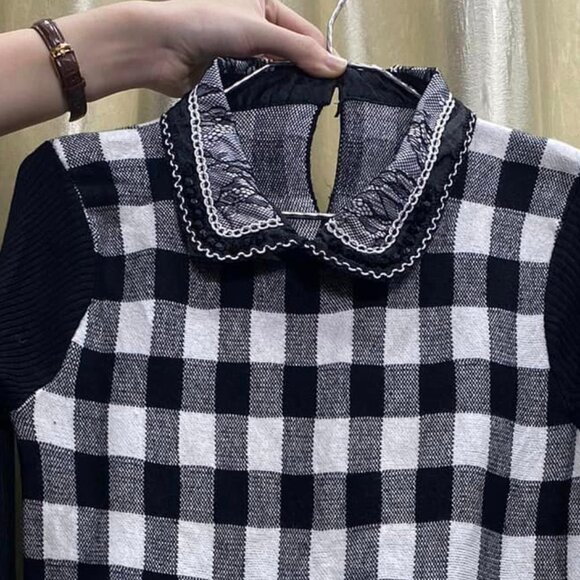 Black & White Checkered Long-Sleeve Dress - Picture 2 of 3